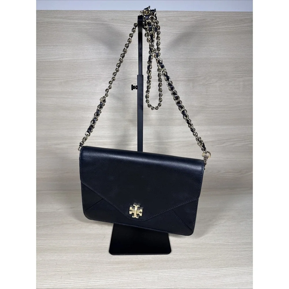 Tory Burch Kira Clutch Shoulder Envelope Cross Body Purse Removable Gold Chain
